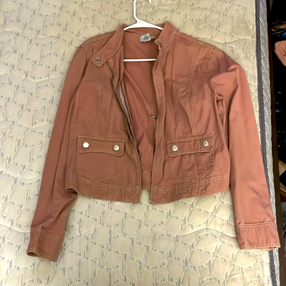 Medium peach colored cotton biker jacket